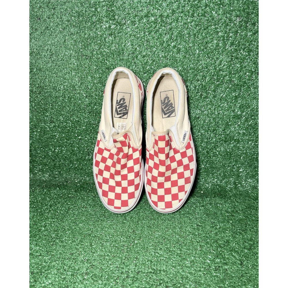 VANS Classic Slip-On Women Size 7 Red White Checkerboard Sneakers Skate Shoe - Picture 6 of 9
